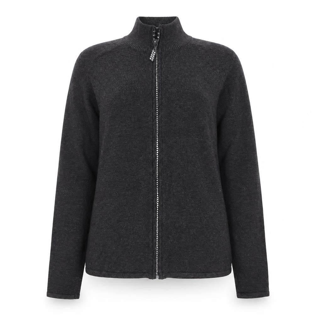 Belldini Women's Black Full Zip Mock Neck Knit Jumper M