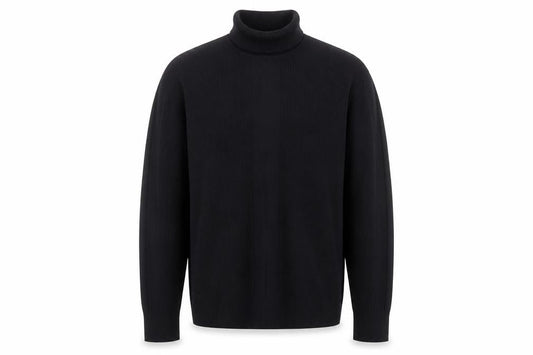 Gene Meyer Men's Black Wool Roll Neck Jumper Size L