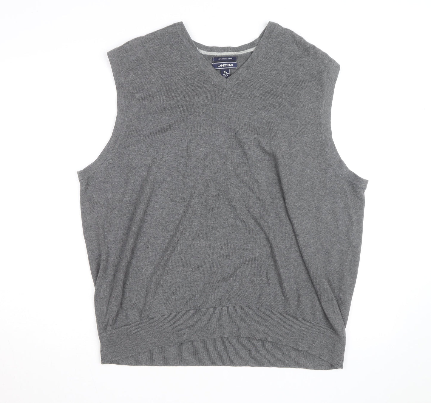 Lands' End Men's Grey Cotton V-Neck Sleeveless Vest XL