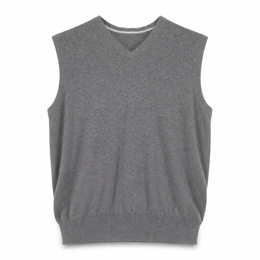 Lands' End Men's Grey Cotton V-Neck Sleeveless Vest XL