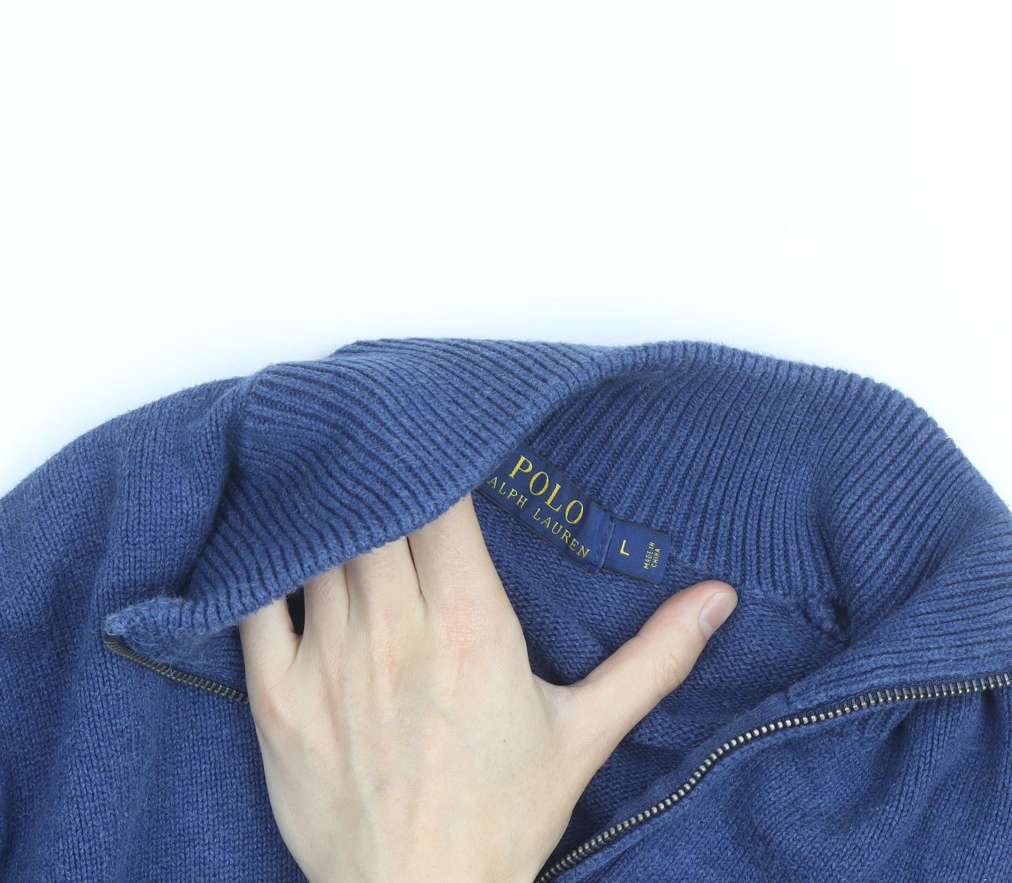 Ralph Lauren Men's Blue Wool High Neck 1/2 Zip Jumper Size L