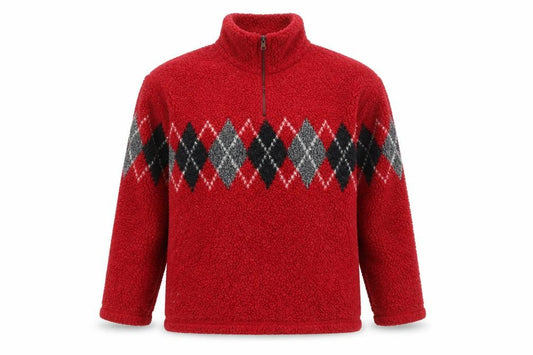 Rafaella Men's Red Argyle 1/4 Zip Fleece Jumper M