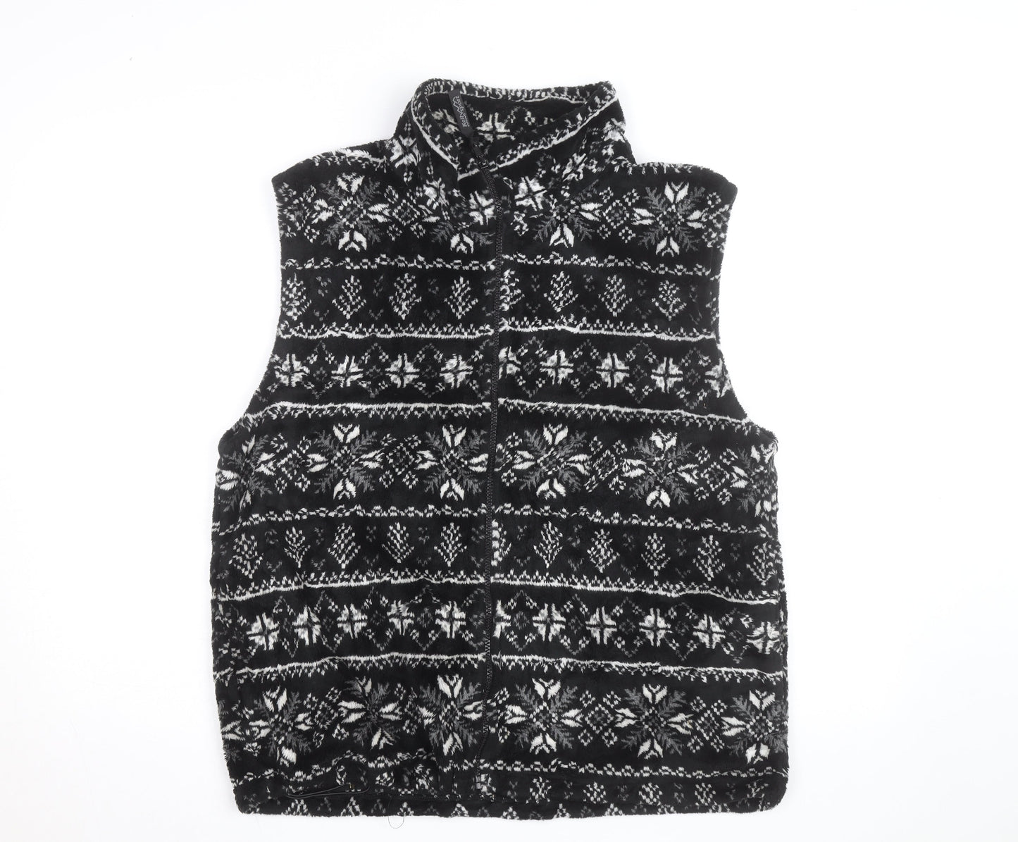 Kellysport Mens Black Fair Isle Fleece Vest Size L Winter Zip Up