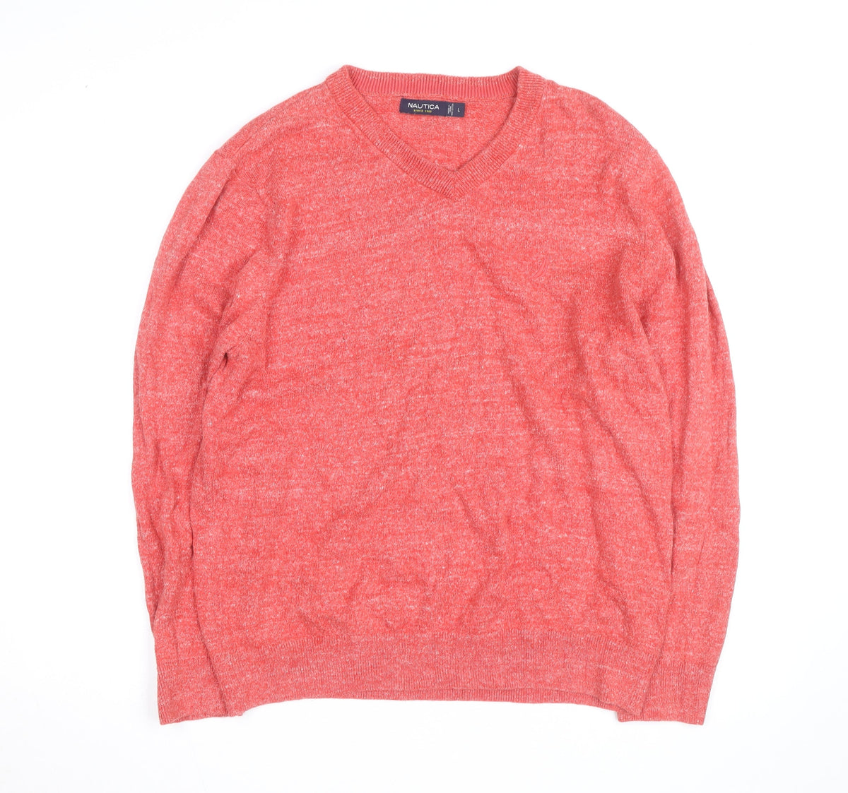Back view of Nautica Men's Red V-Neck Knit jumper, size L