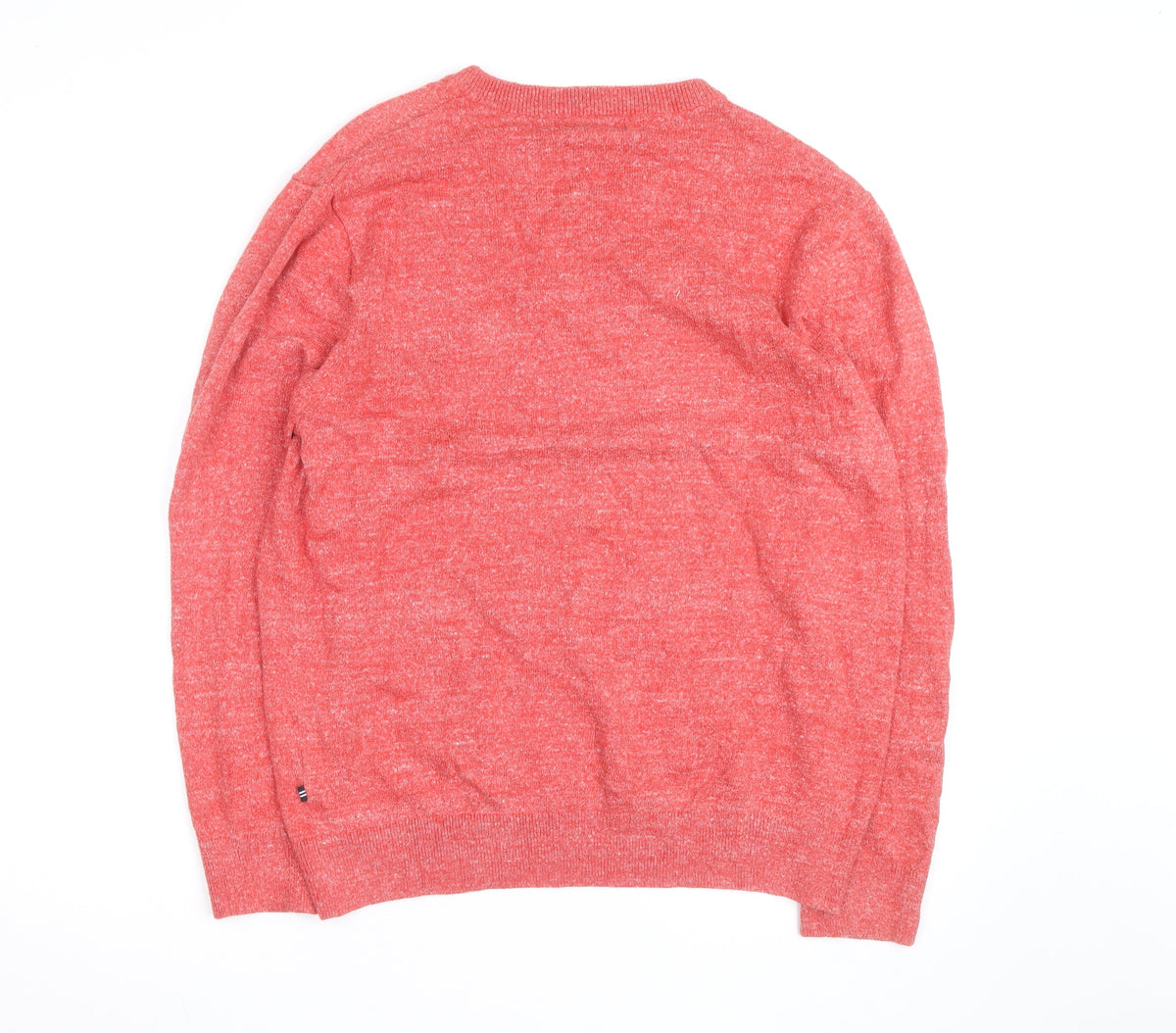 Brand and care label for Nautica Men's Red V-Neck Knit jumper, size L