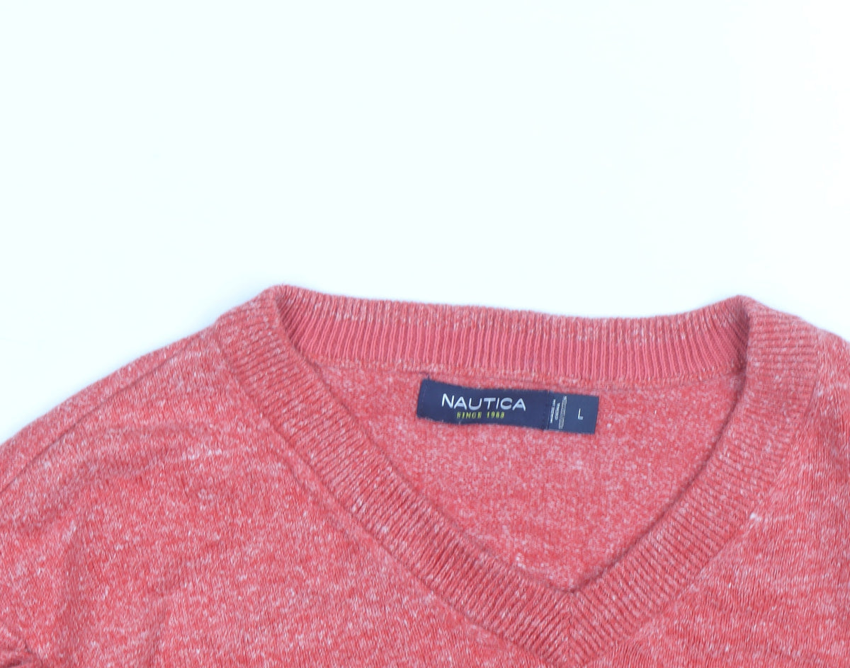 Additional view of Nautica Men's Red V-Neck Knit jumper, size L