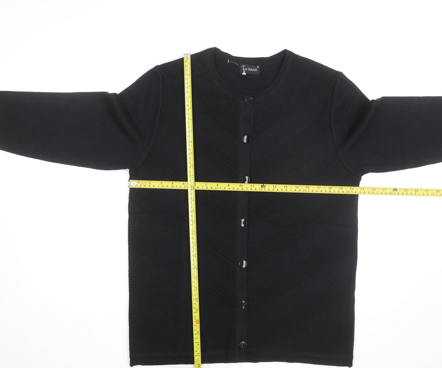 La Dame Black Knit Long Sleeve Classic Cardigan M Unisex