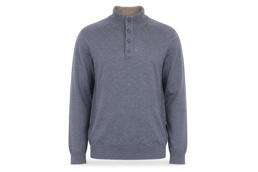 Massimo Dutti Men's Blue Henley Jumper Size L Cotton Cashmere