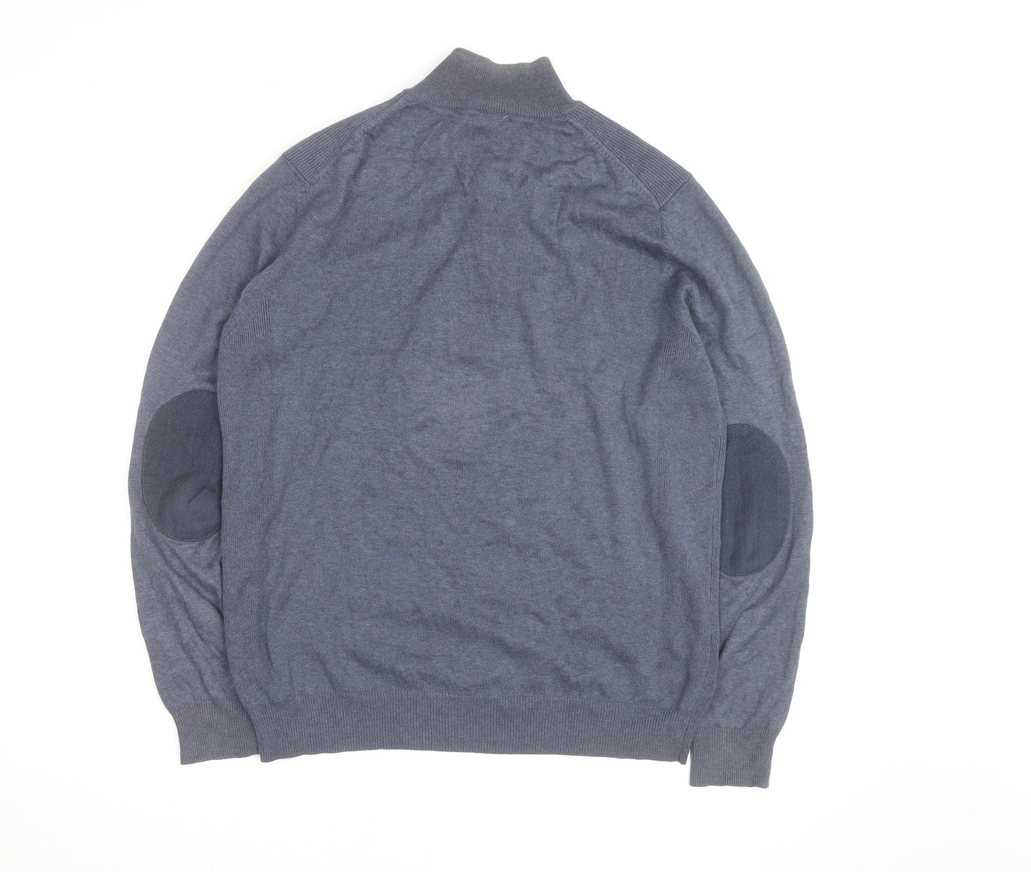 Massimo Dutti Men's Blue Henley Jumper Size L Cotton Cashmere