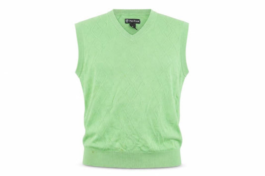 Pro Tour Men's Green Cotton Golf Vest M V-Neck Argyle Knit Jumper