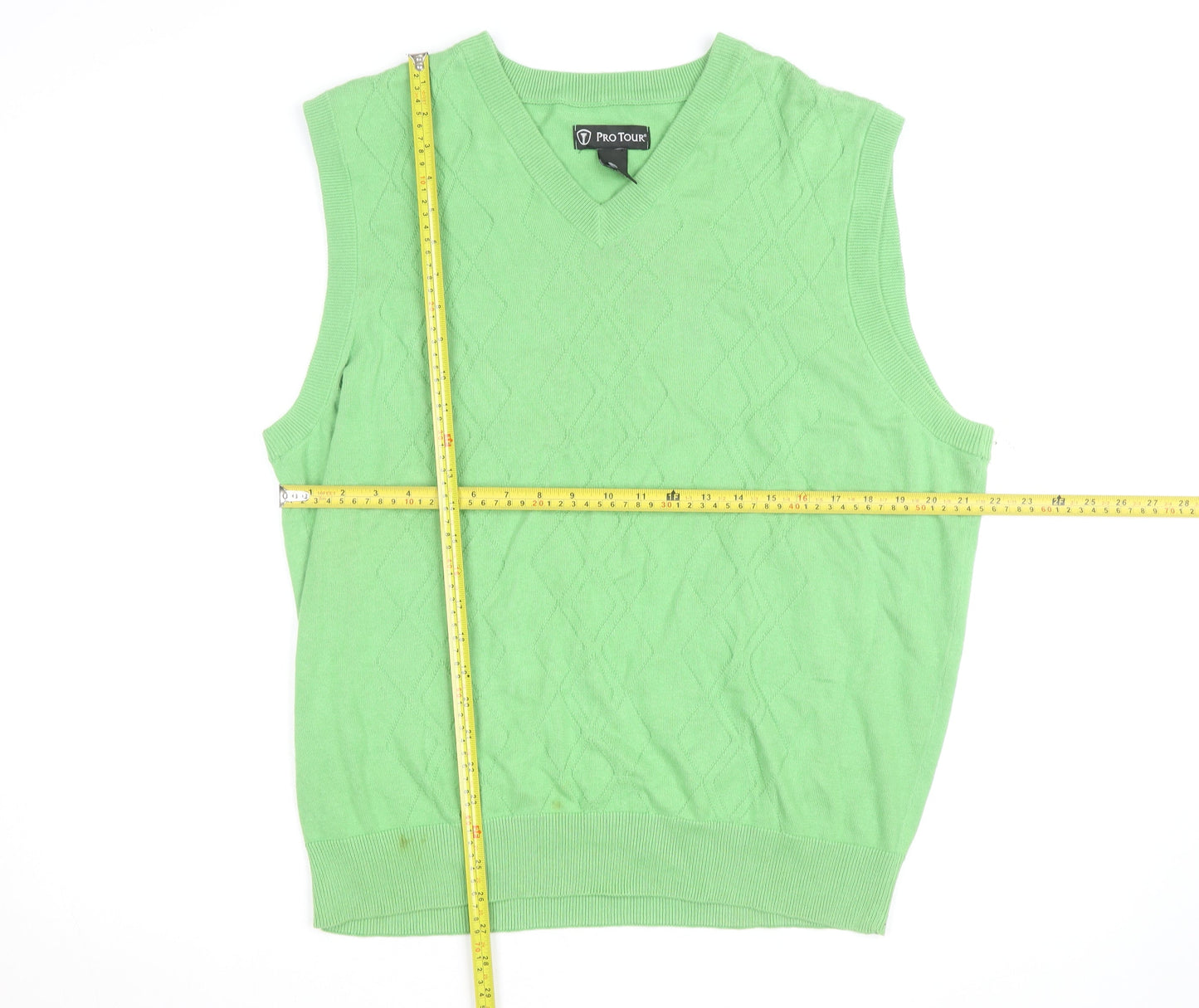 Pro Tour Men's Green Cotton Golf Vest M V-Neck Argyle Knit Jumper