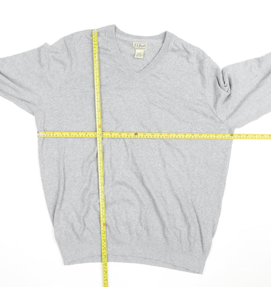 L.L. Bean Men's Grey XL V-Neck Cotton Cashmere Jumper