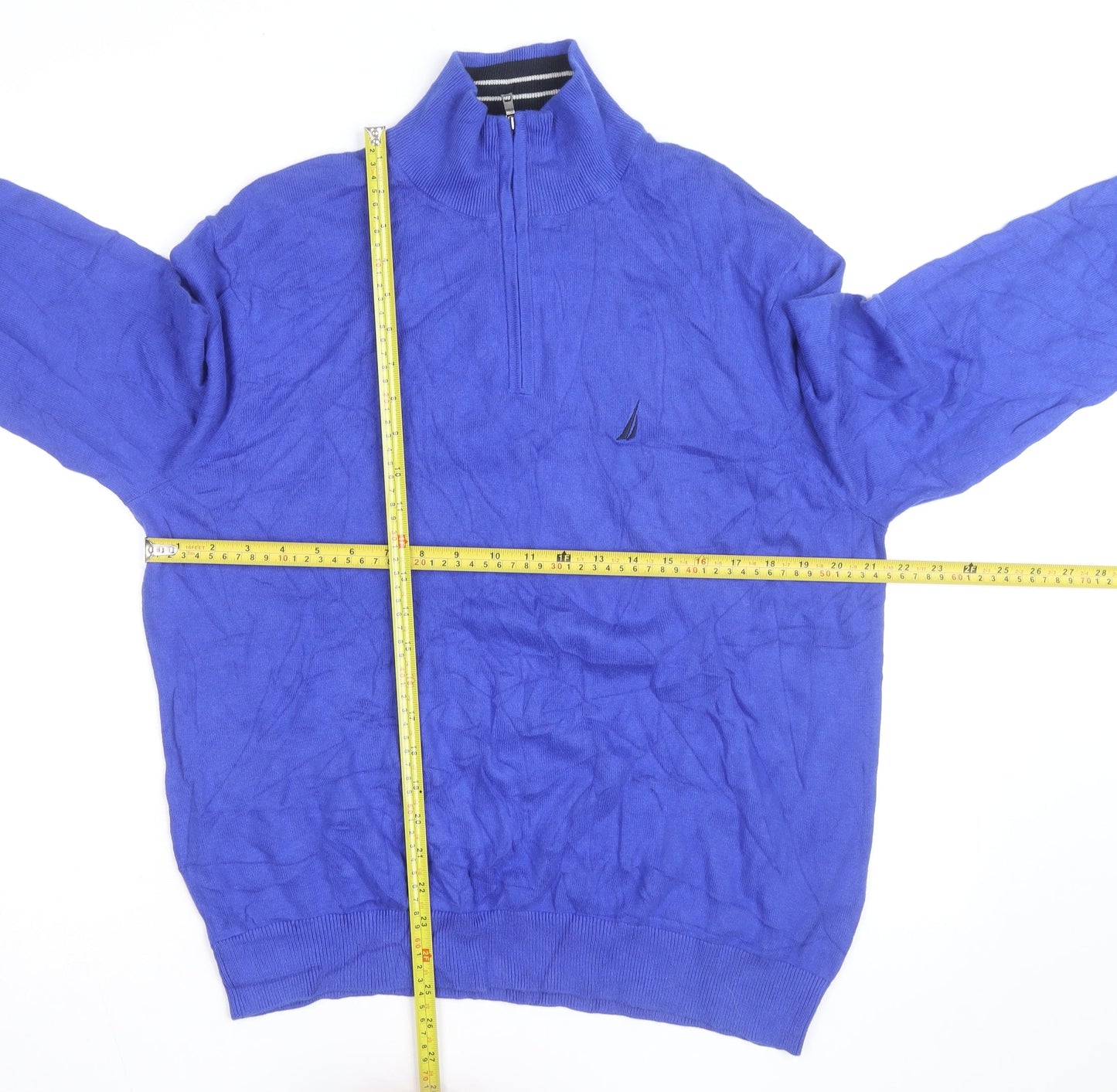 Nautica Men's Blue 1/4 Zip Cotton Jumper Size M Classic Fit