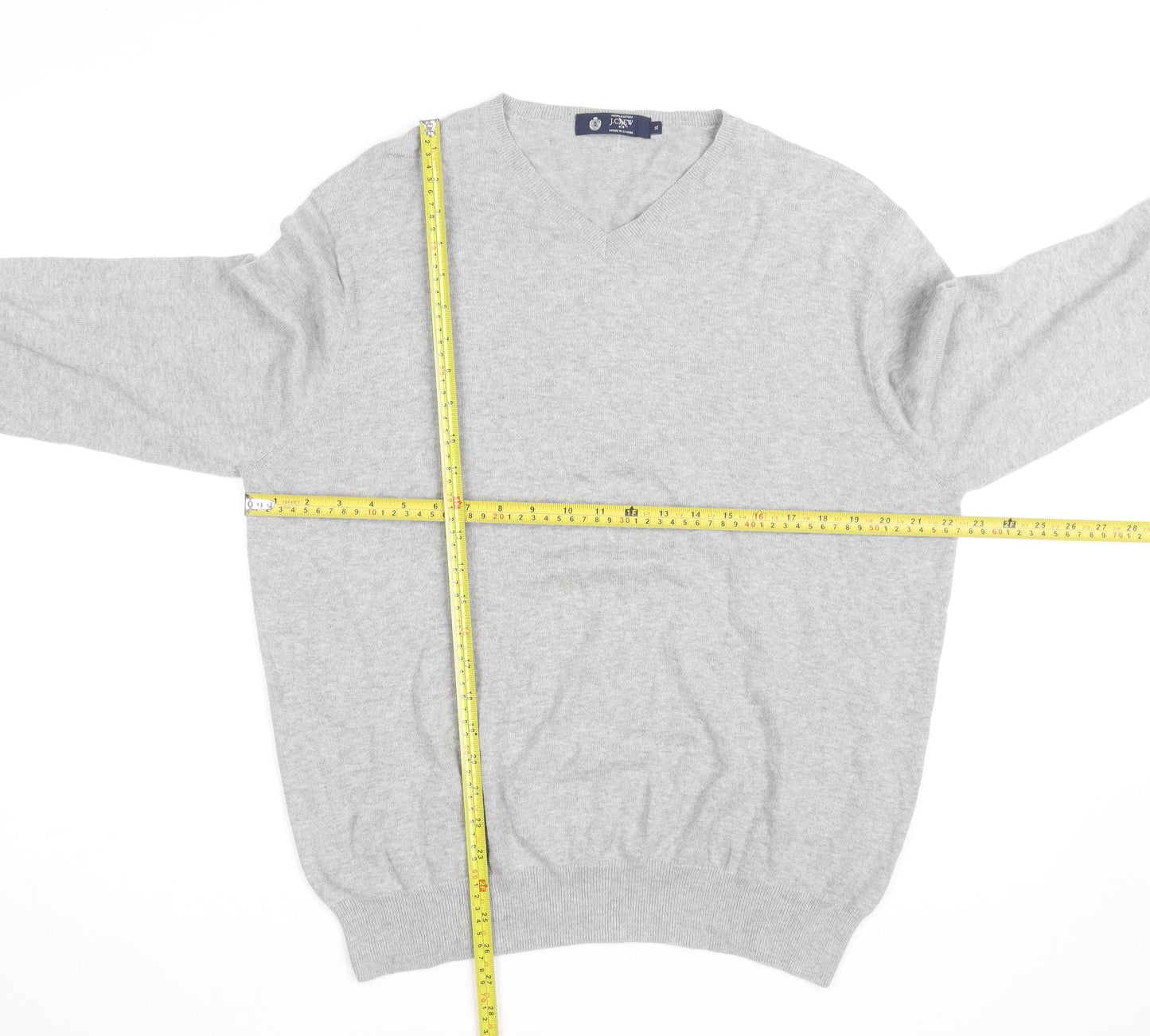 J.Crew Mens Grey Cotton V-Neck Jumper XL Classic Knit Pullover