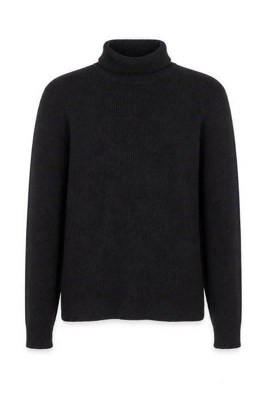 Splendor Men's Black Roll Neck Cotton Jumper Size L