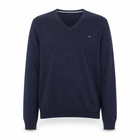 Tommy Hilfiger Men's Blue V-Neck Cotton Pullover Jumper L