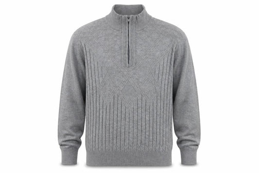 Sergio Louis Mens Grey L Half Zip Cable Knit Jumper Regular Fit