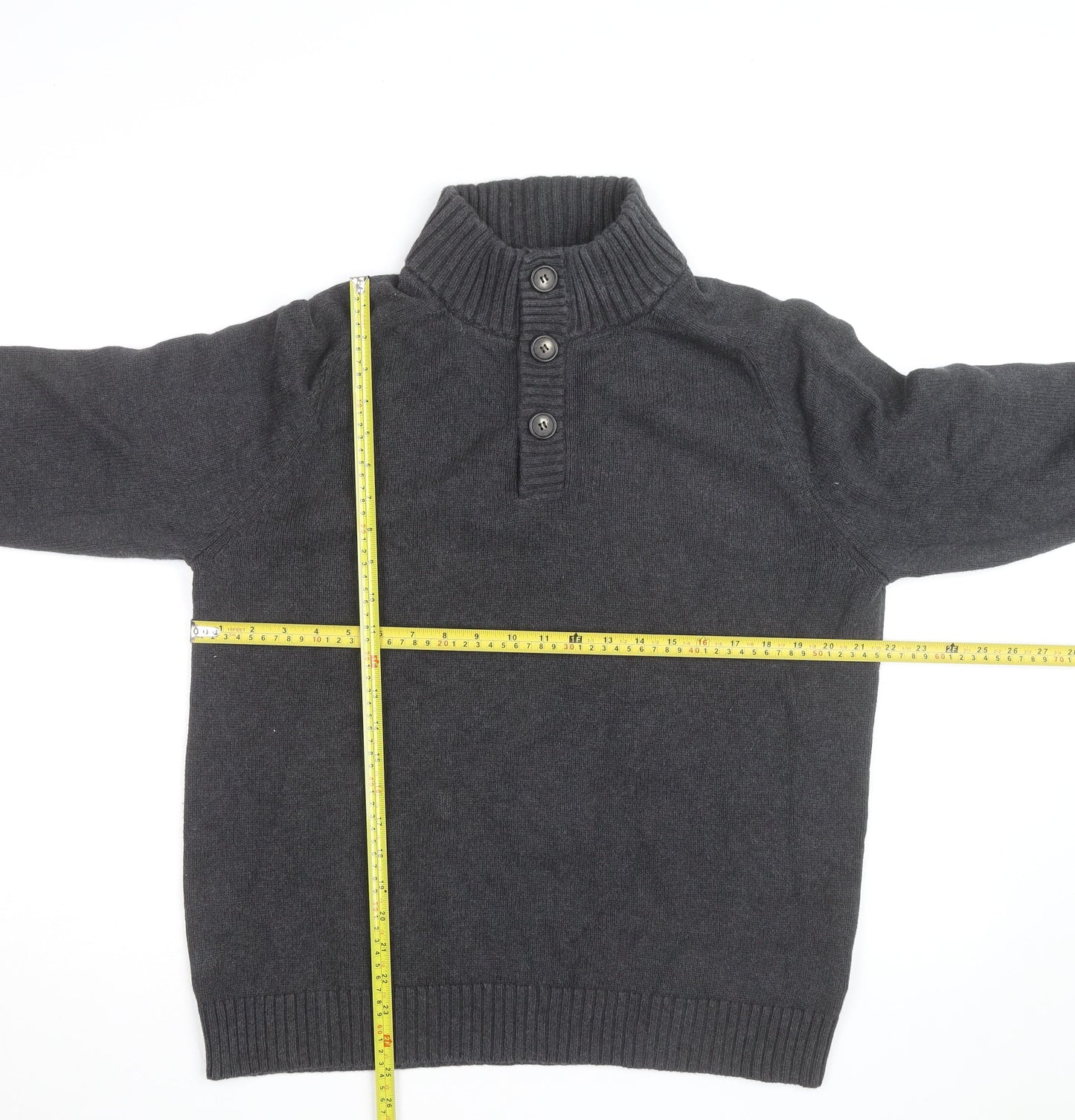 J.Crew Men's Charcoal Henley Jumper Cotton Knit Size L