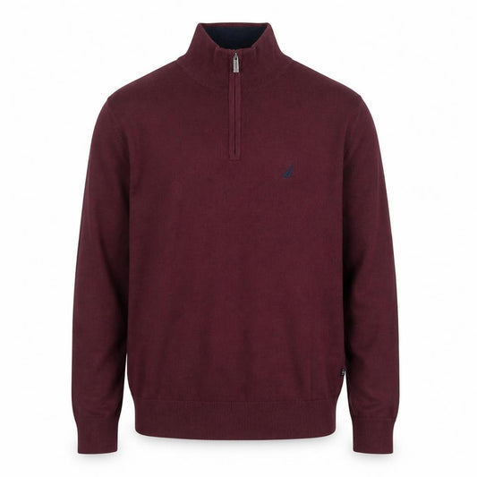 Nautica Men's Red 1/4 Zip Cotton Jumper L High Neck Knitwear