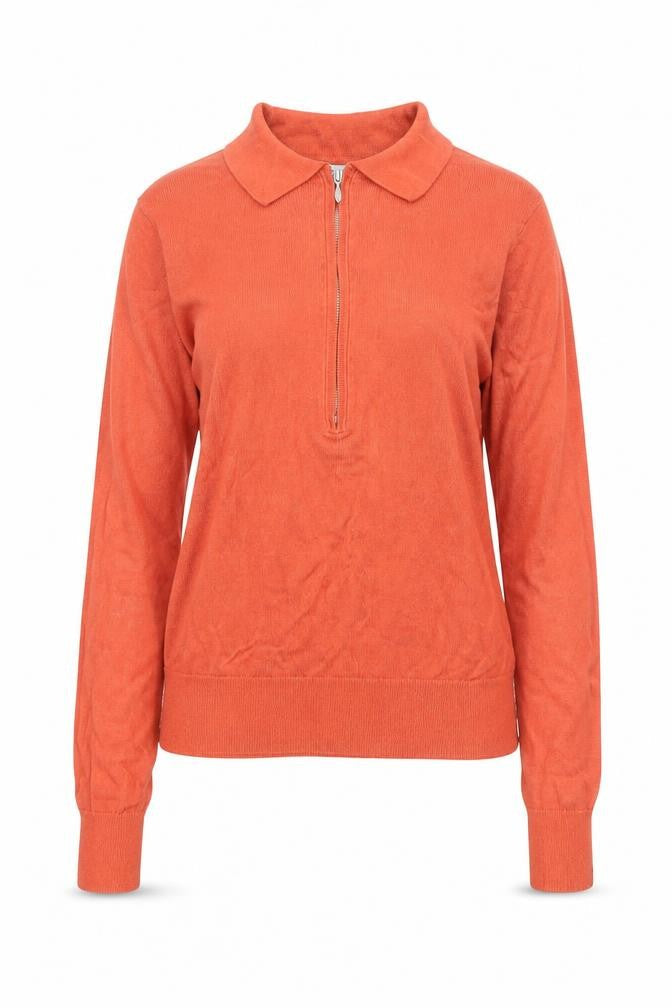 & Other Stories Women Orange Collared Zip Jumper XS Cotton Knit