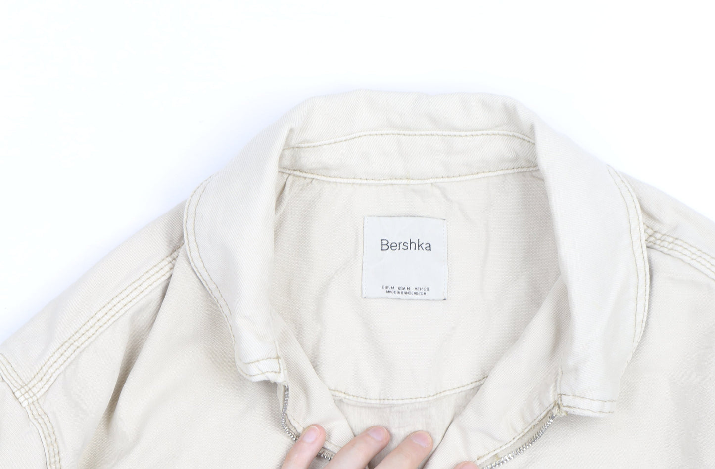 Bershka Men's Beige Cotton Bomber Jacket Size M Zip Pockets Casual