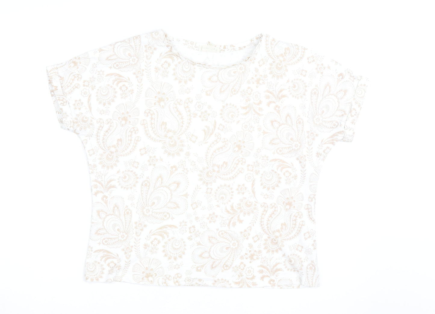 Phase Eight Women Beige Floral Cotton Short Sleeve T-Shirt UK 14