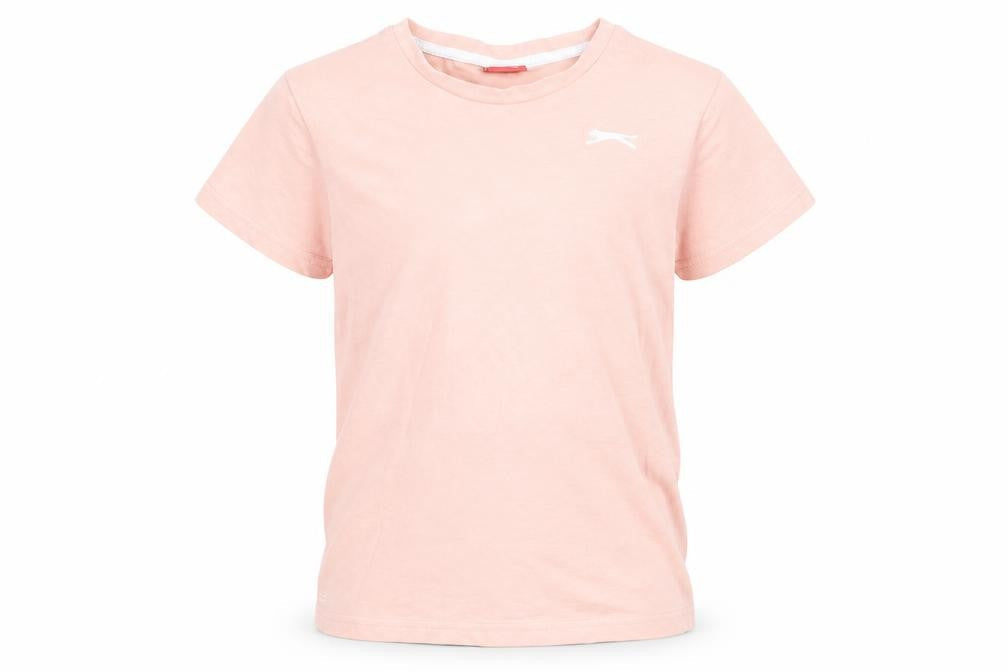 Front view of Slazenger girls’ pink lightweight cotton logo t-shirt 9-10 years