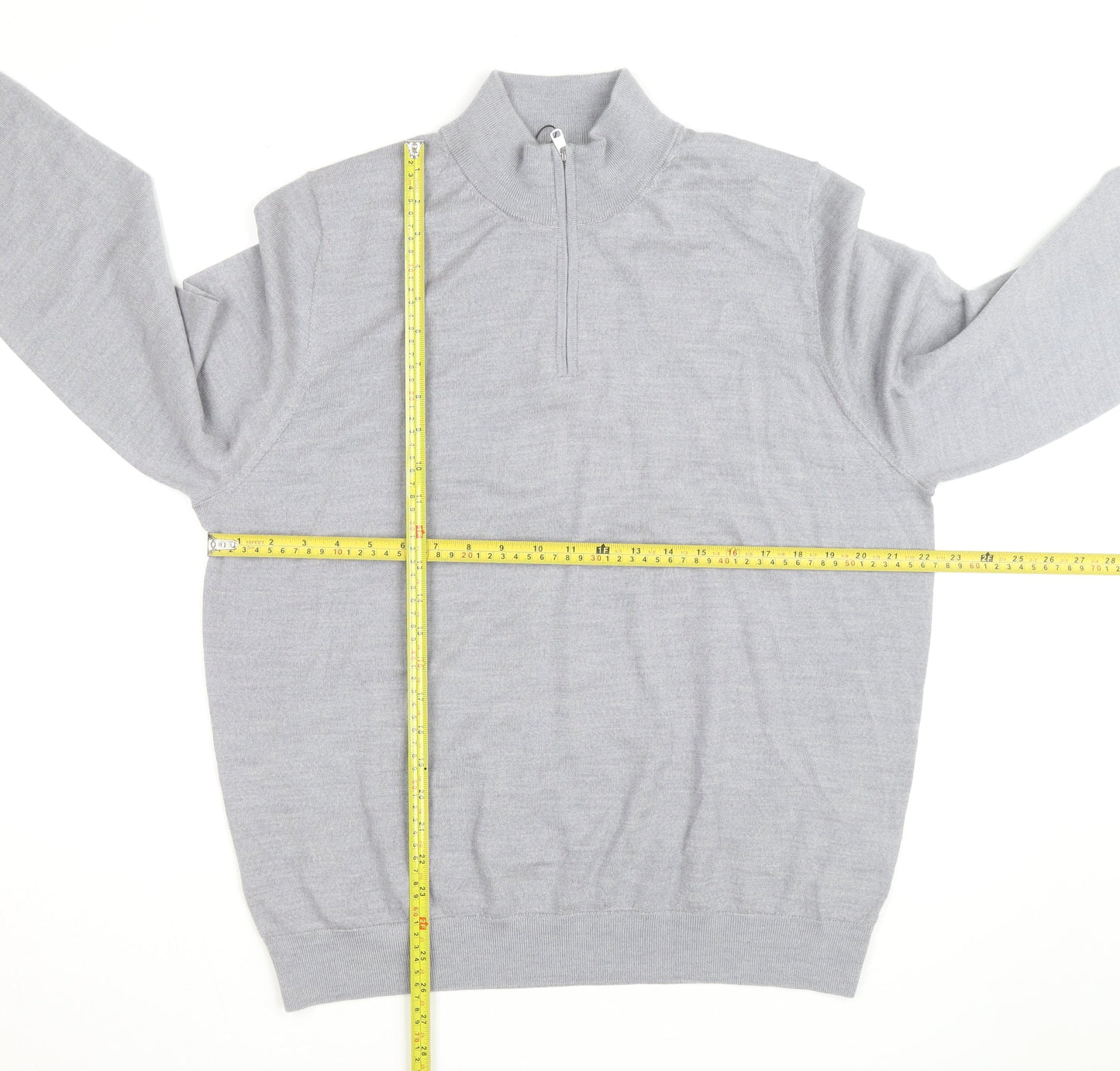 Marks and Spencer Men's Grey XL Merino Wool Half Zip Jumper