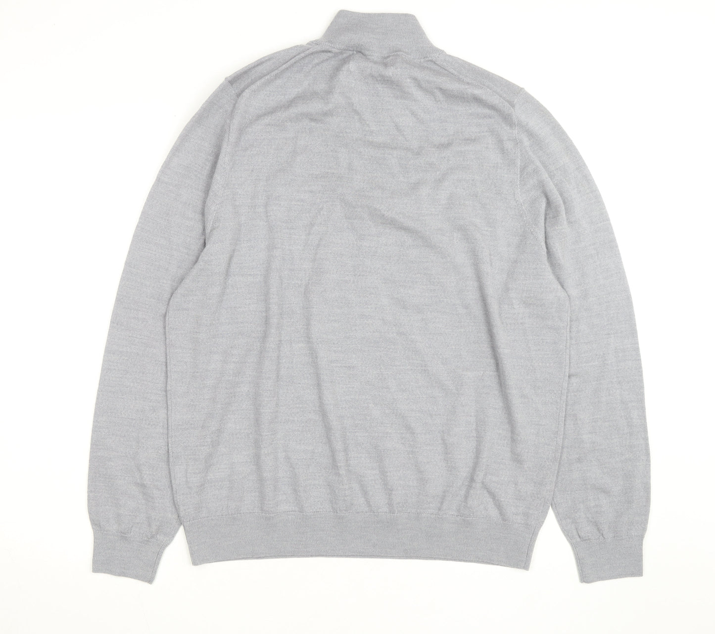 Marks and Spencer Men's Grey XL Merino Wool Half Zip Jumper