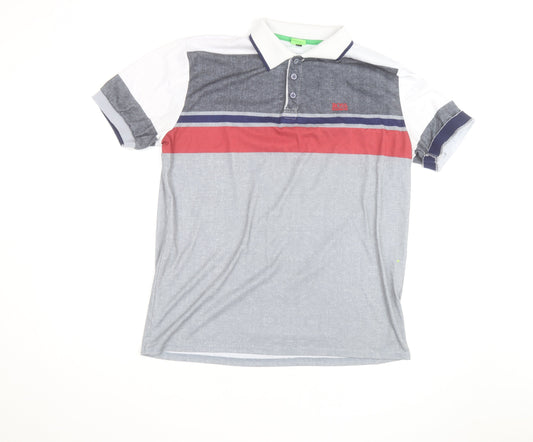 BOSS Mens Multicoloured 2XL Polo Shirt Cotton Blend Colourblock