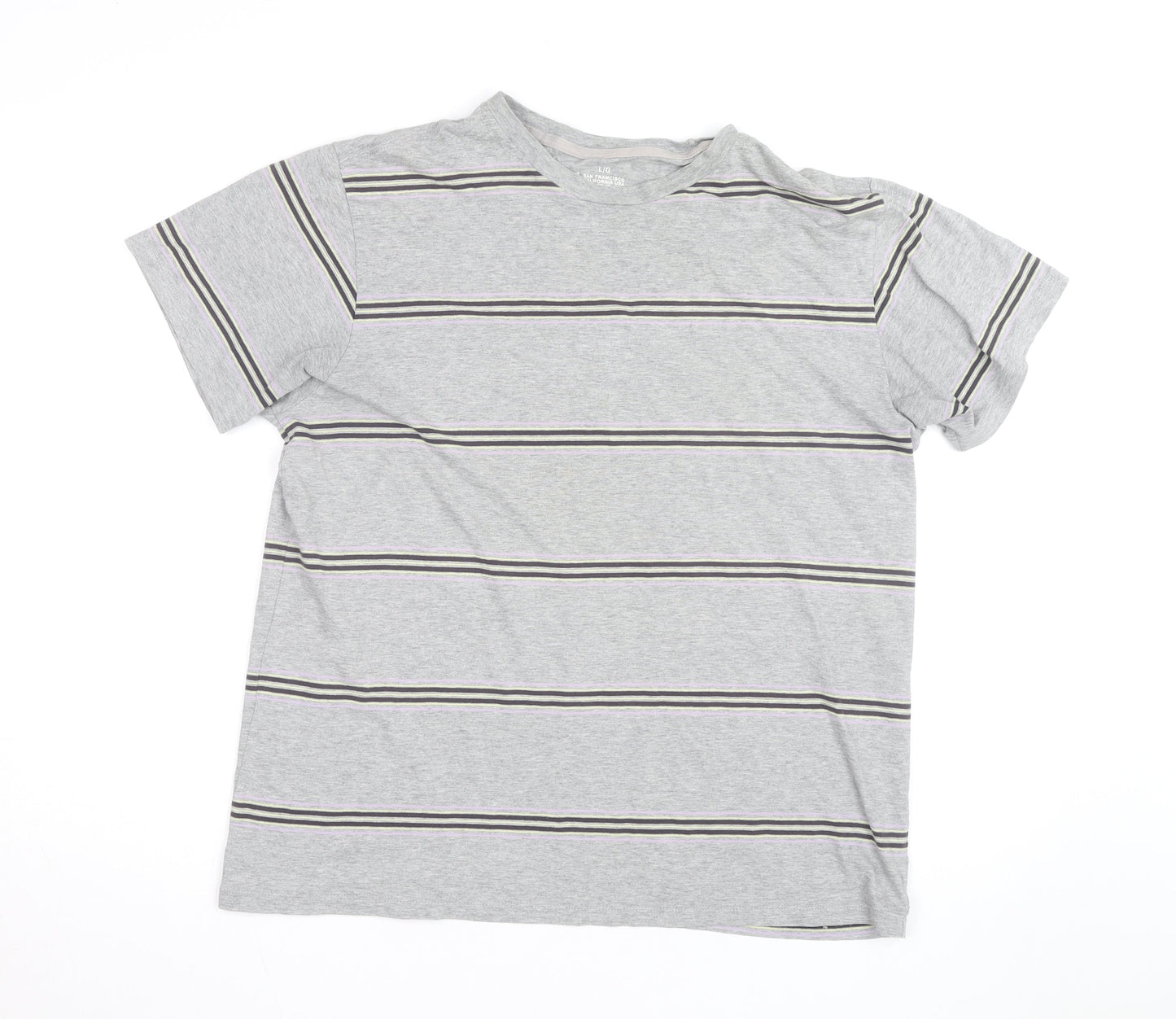 GAP Men’s Grey Striped Crew Neck Cotton T-Shirt Size L