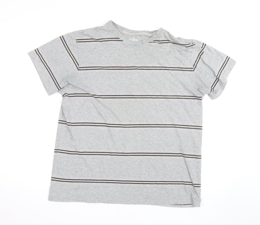 GAP Men’s Grey Striped Crew Neck Cotton T-Shirt Size L