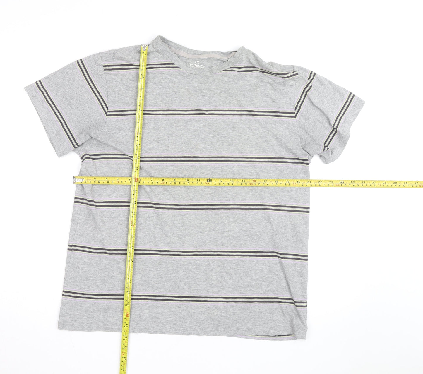 GAP Men’s Grey Striped Crew Neck Cotton T-Shirt Size L