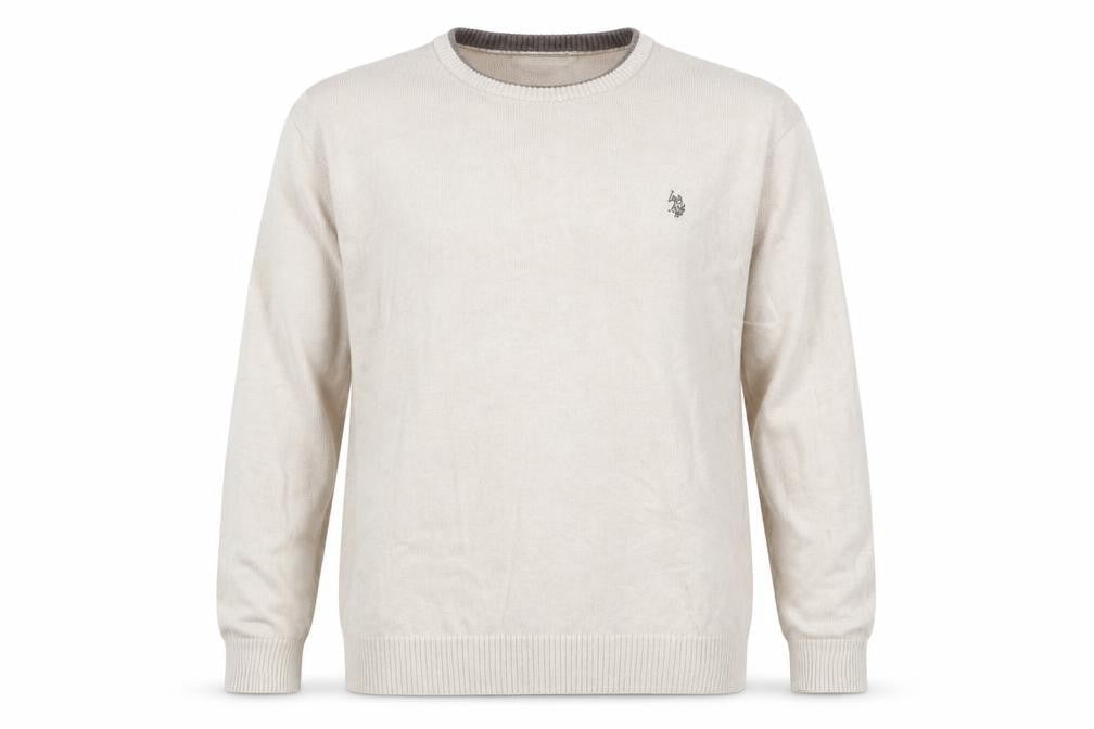 U.S. Polo Assn. Men’s Beige 2XL Cotton Crew Neck Pullover Jumper
