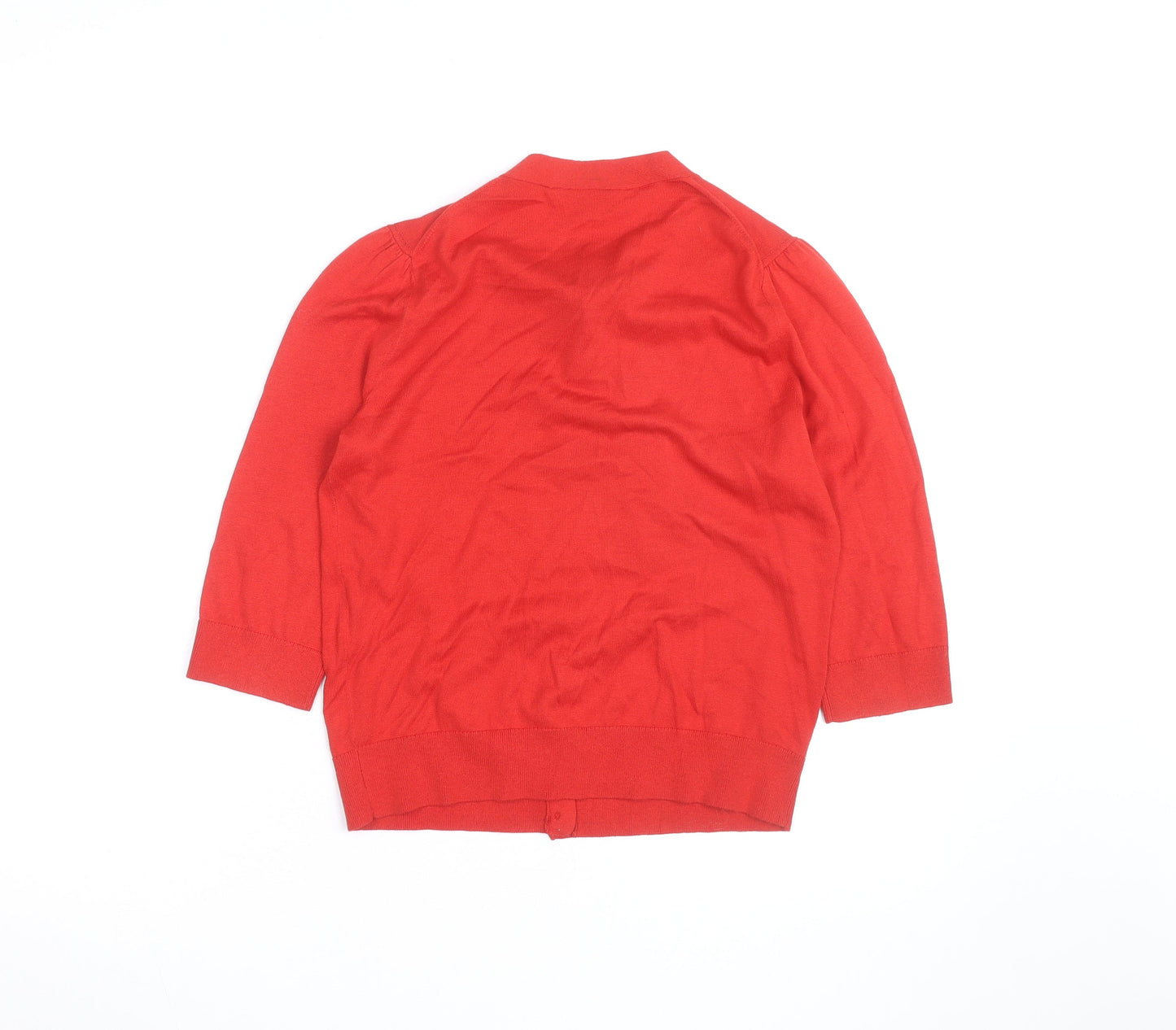 L.K.Bennett Red Silk Cotton Bow Cardigan S Unisex 3/4 Sleeve