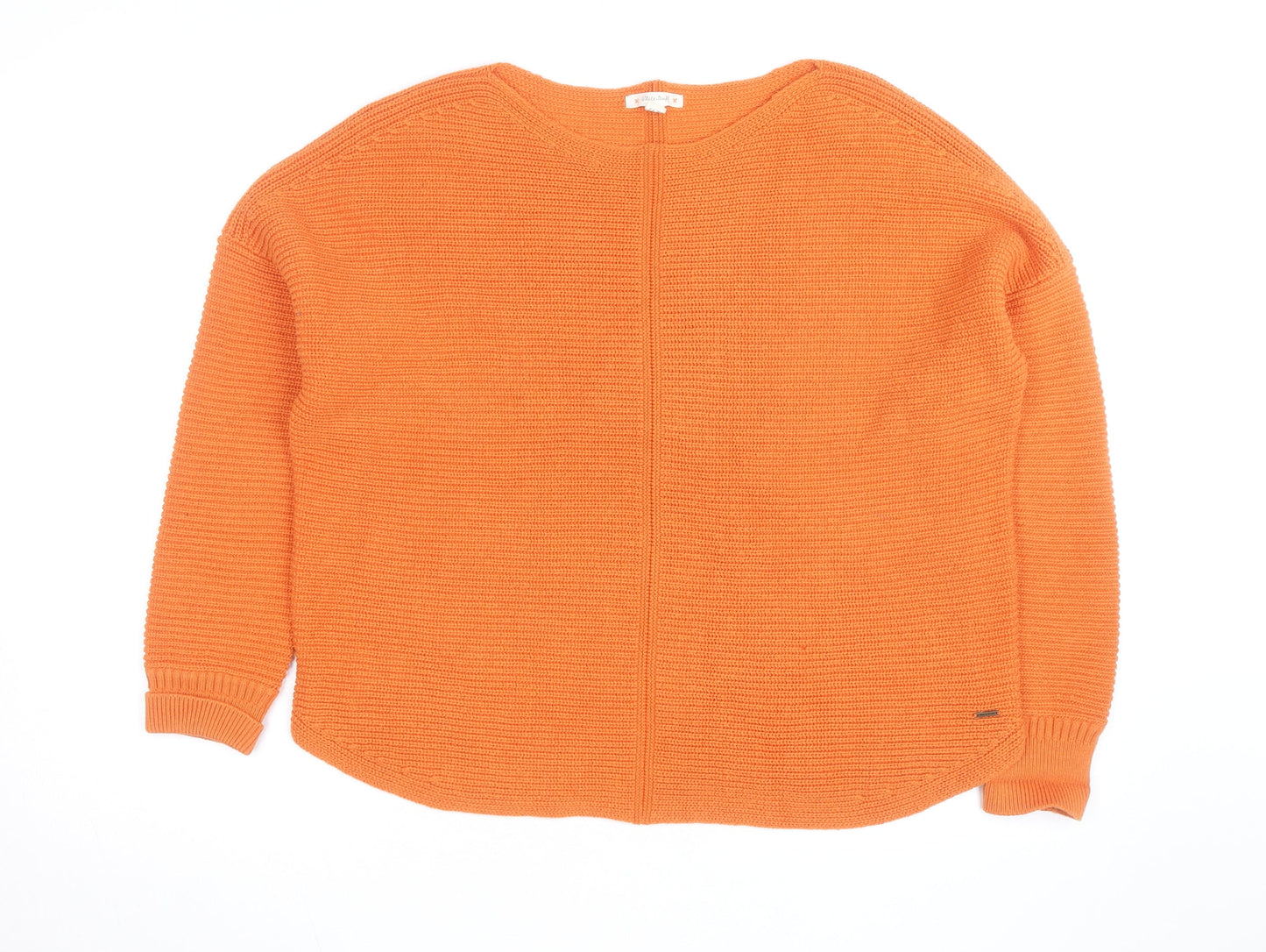 Weird Fish Women's Orange Chunky-Knit Cotton Jumper Size 12