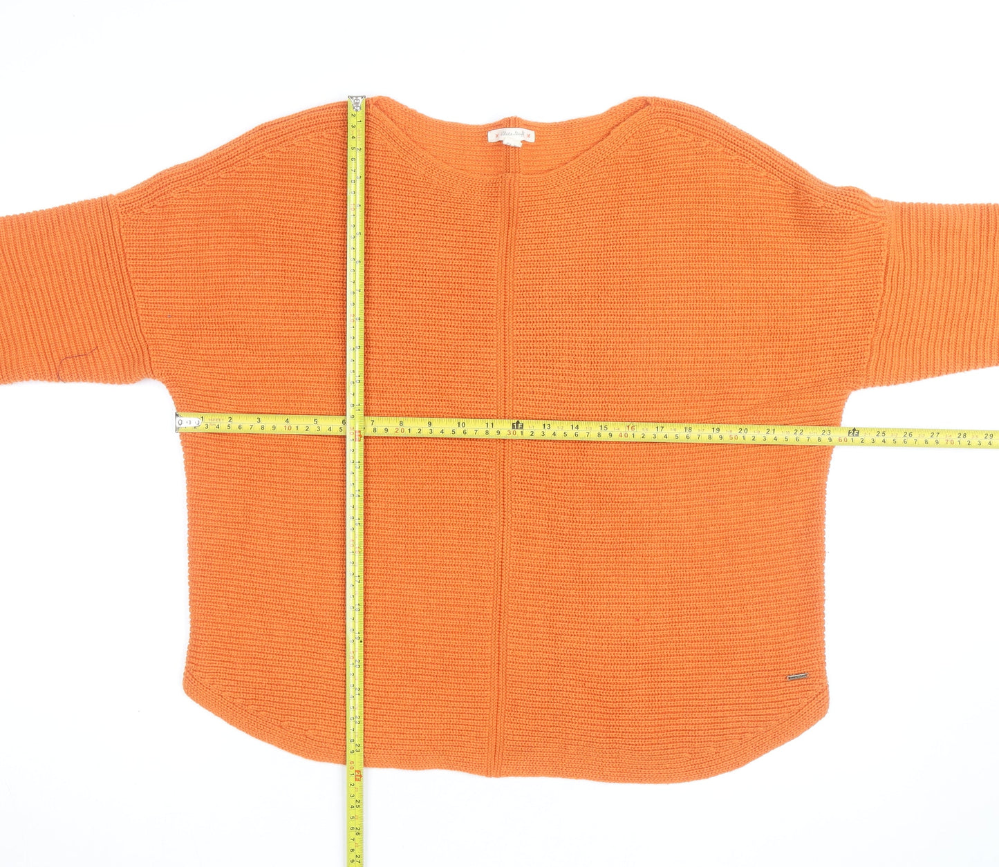 Weird Fish Women's Orange Chunky-Knit Cotton Jumper Size 12