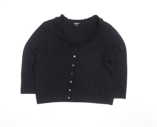 DKNY Women Black Cashmere Button Cardigan XL