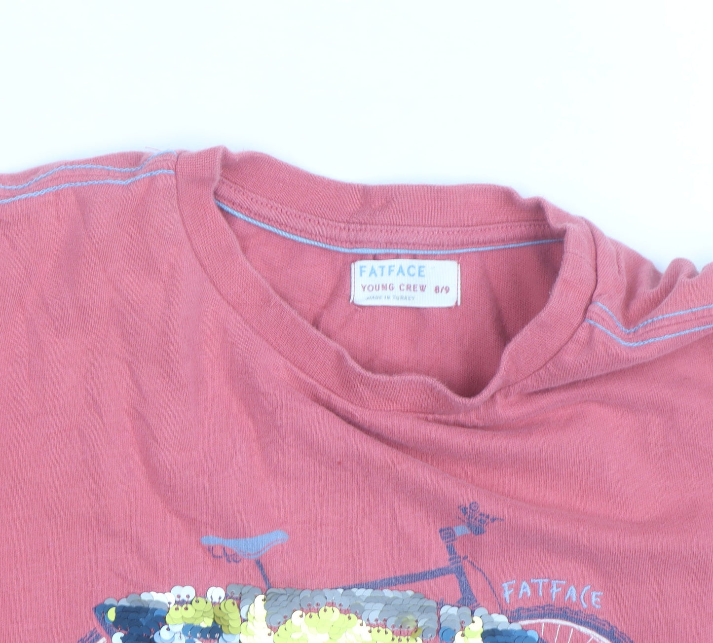FatFace Girls Pink Sequin Bicycle Graphic T-Shirt 8-9 Years