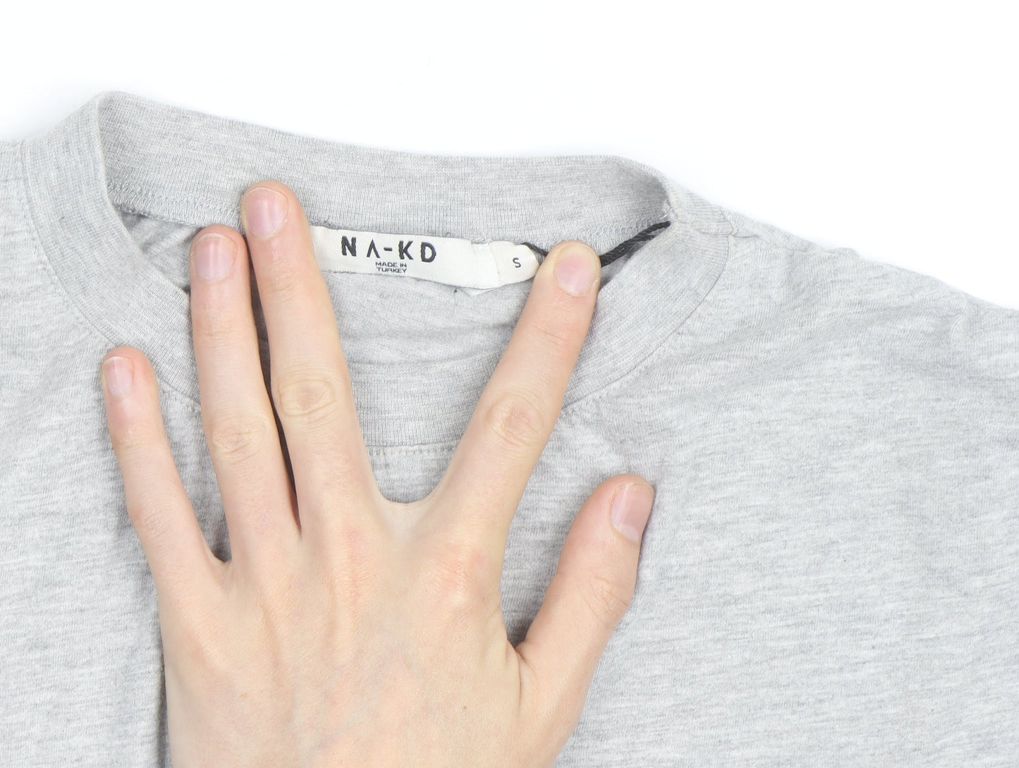 NA-KD Men’s Grey Crew Neck Short Sleeve Cotton T-Shirt Size S