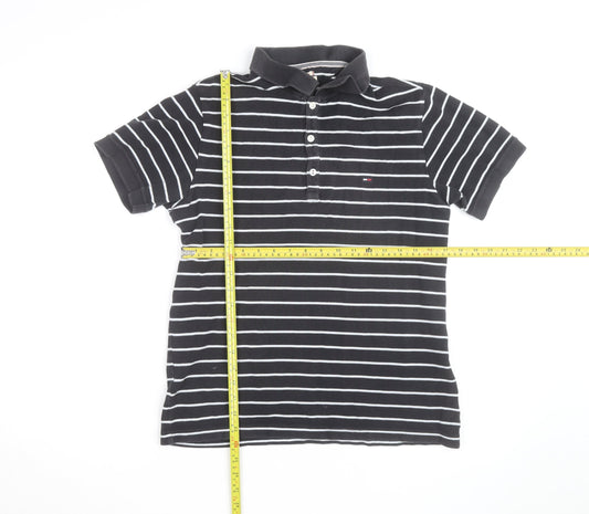 Tommy Hilfiger Men's Black Striped Polo Shirt Size M Cotton Classic