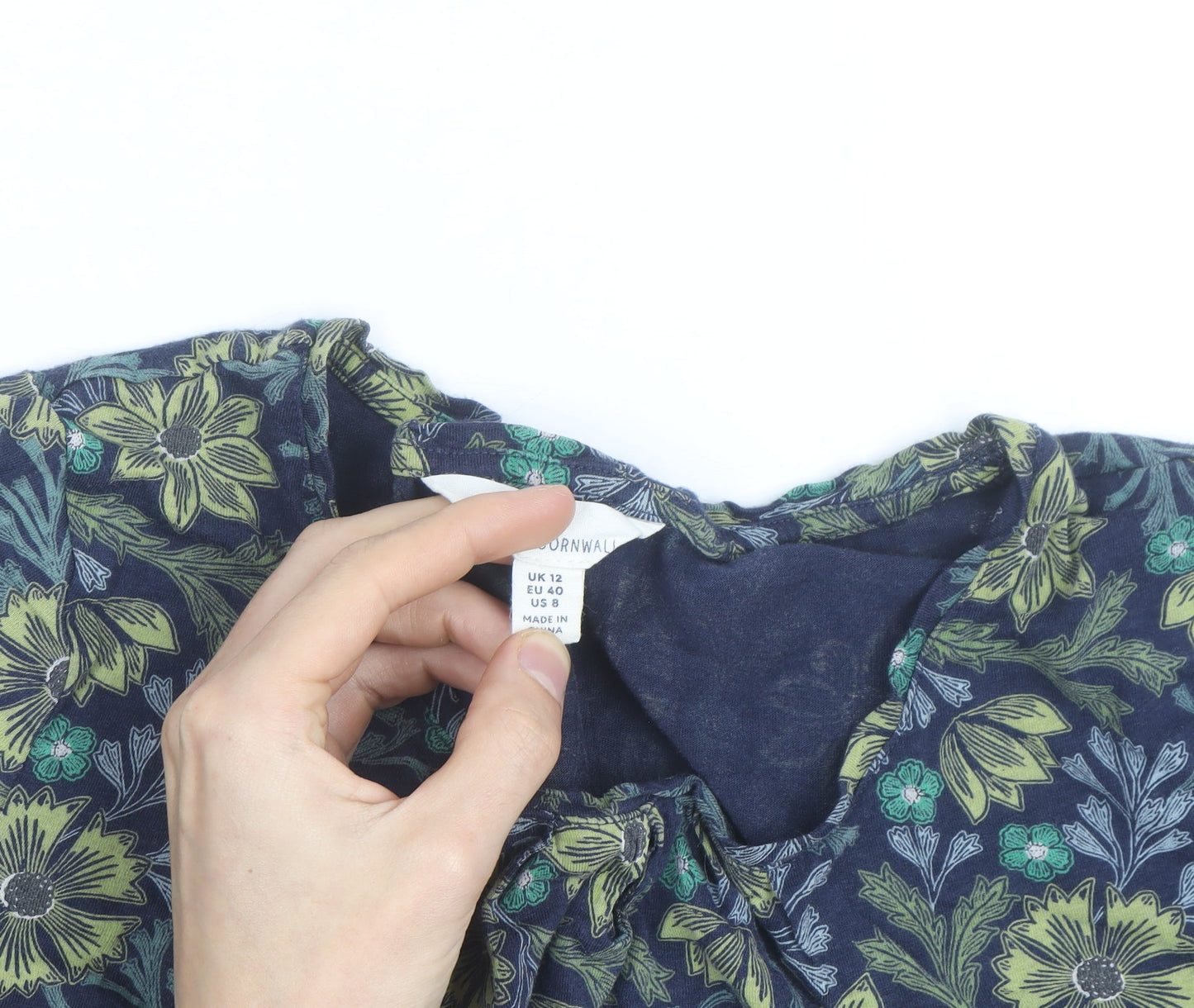 Seasalt Cornwall Women Blue Floral Tunic Blouse Size 12 Cotton Blend