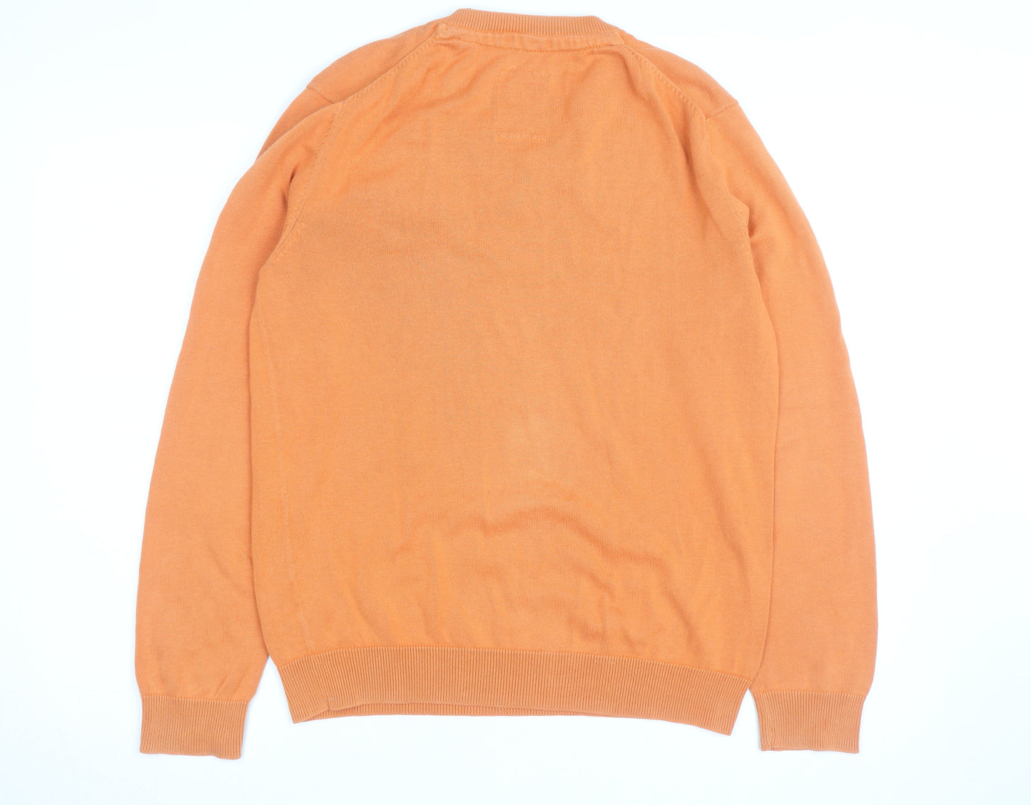 Esprit Men’s Orange V-Neck Cotton Pullover Jumper Size M