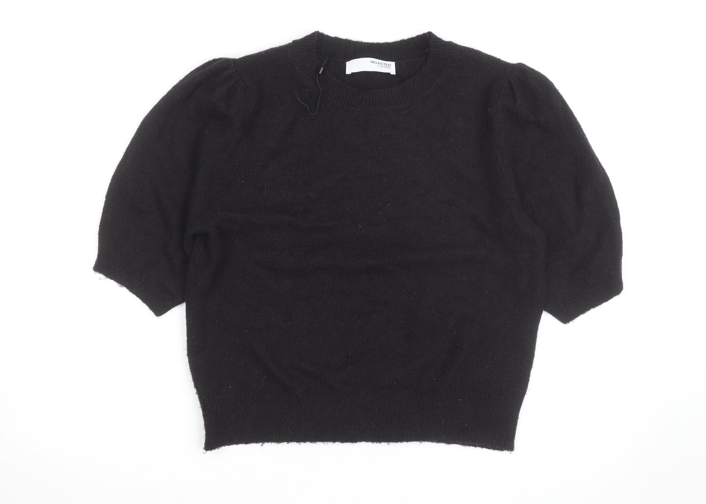 SELECTED FEMME Women's Black Wool Alpaca Puff Sleeve Jumper M