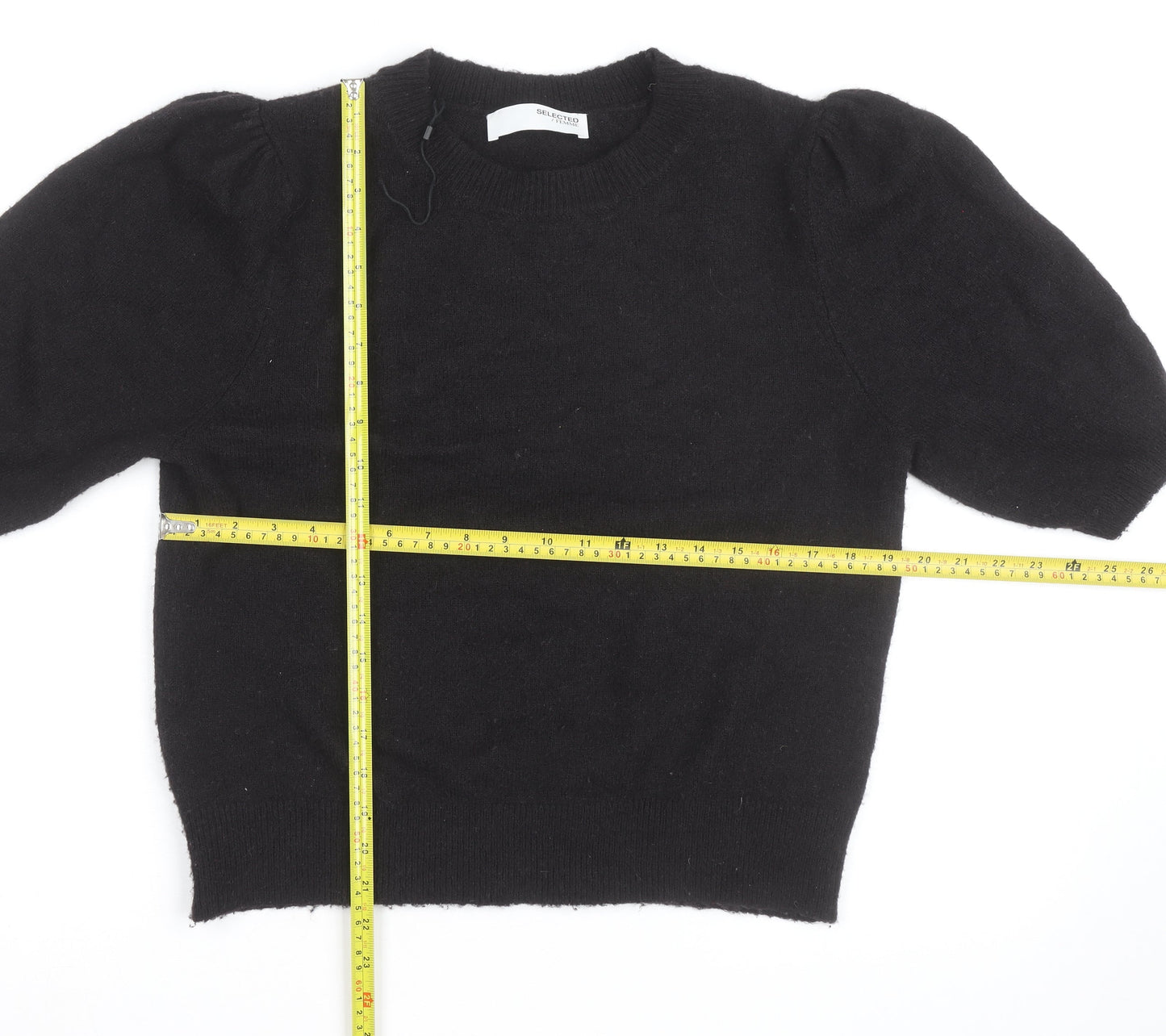 SELECTED FEMME Women's Black Wool Alpaca Puff Sleeve Jumper M