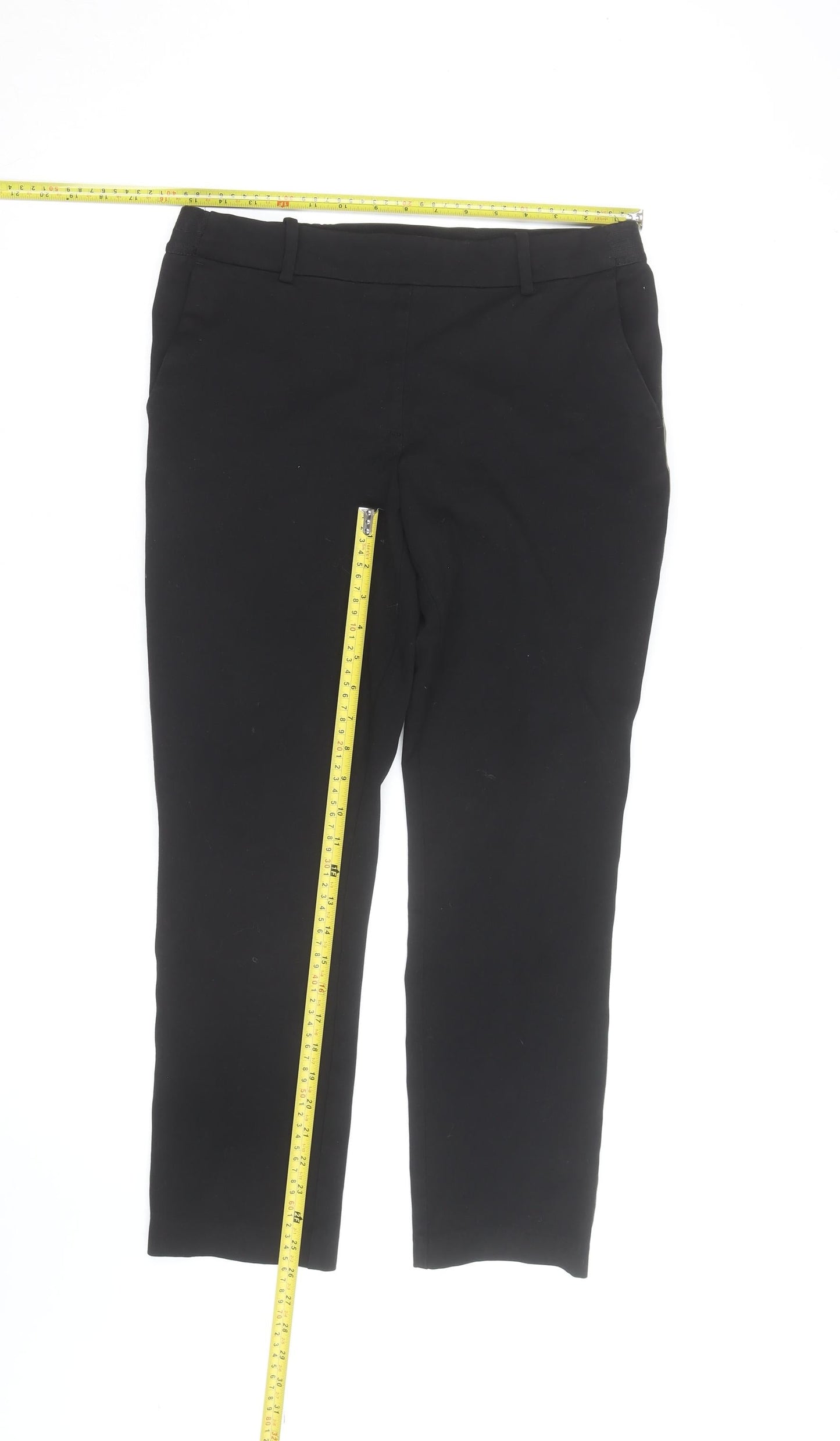 H&M Women's Black Chino Stripe Trim Stretch Trousers Size 14