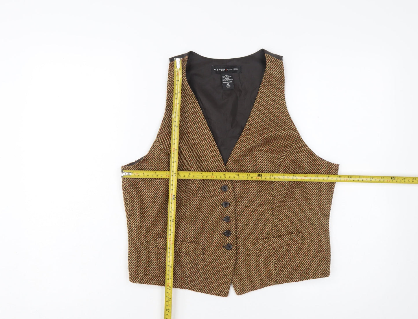 New York & Company Women's Brown Tweed Waistcoat Size 12 Classic Fit