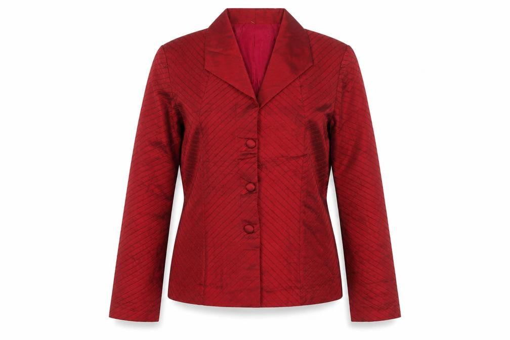 Gracie Women Red Silk Single Breasted Suit Jacket Size M
