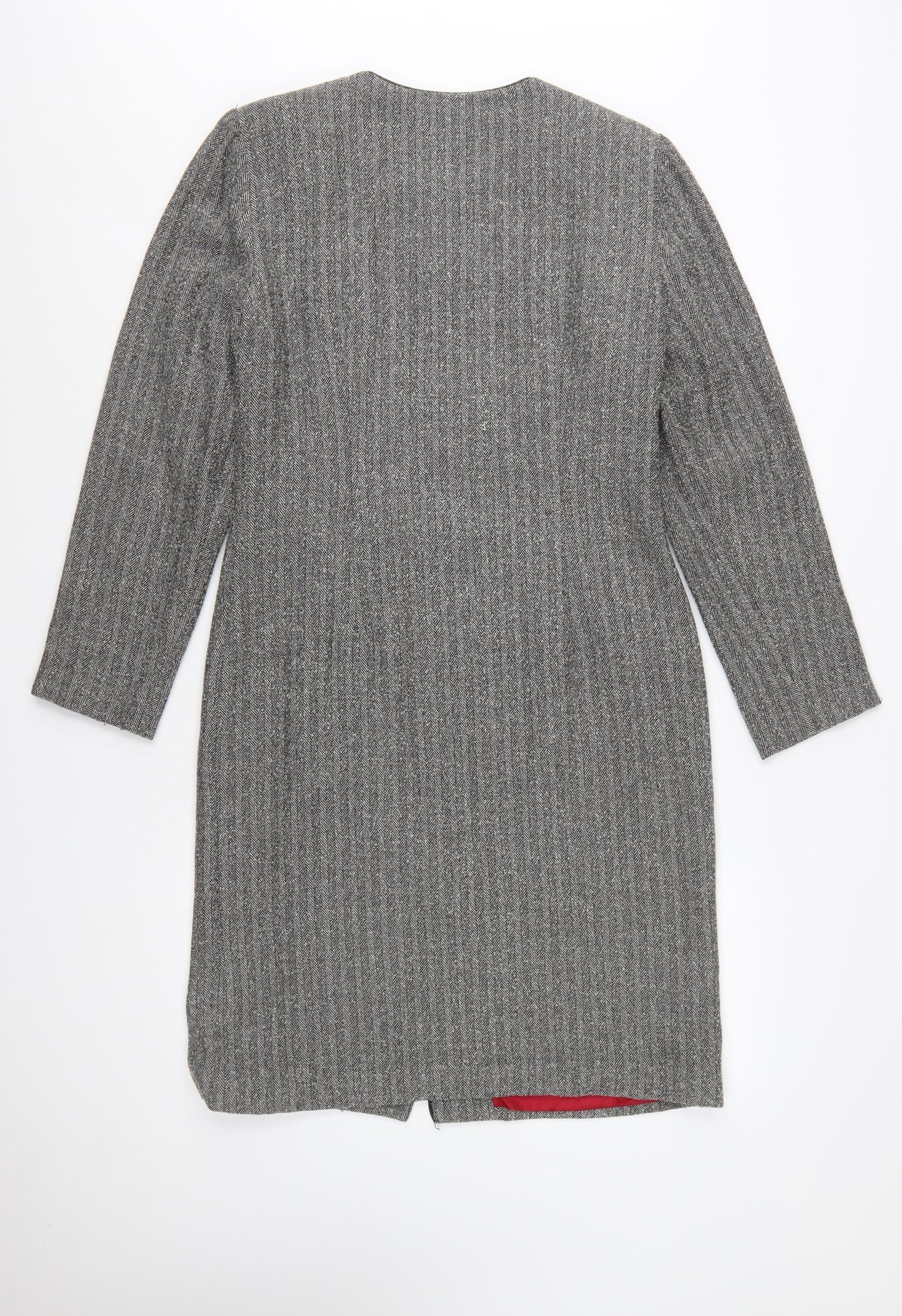 Donna Ricco Womens Grey Herringbone Long Coat Size 12