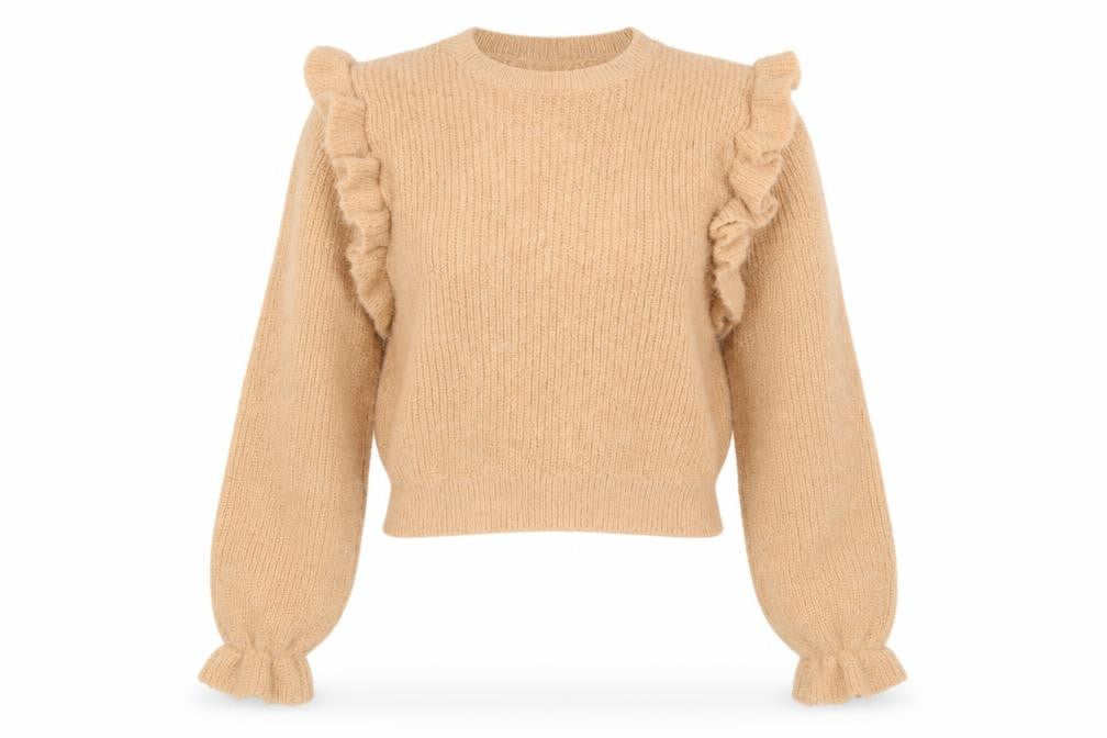 Zara Women Beige Ruffle Knit Pullover Jumper Size 12